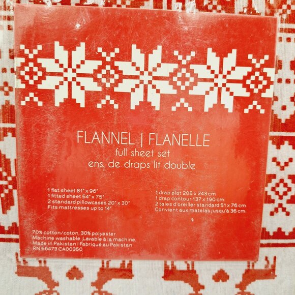 Winter Holiday Red & White Flannel Full Sheet Set - Picture 6 of 7